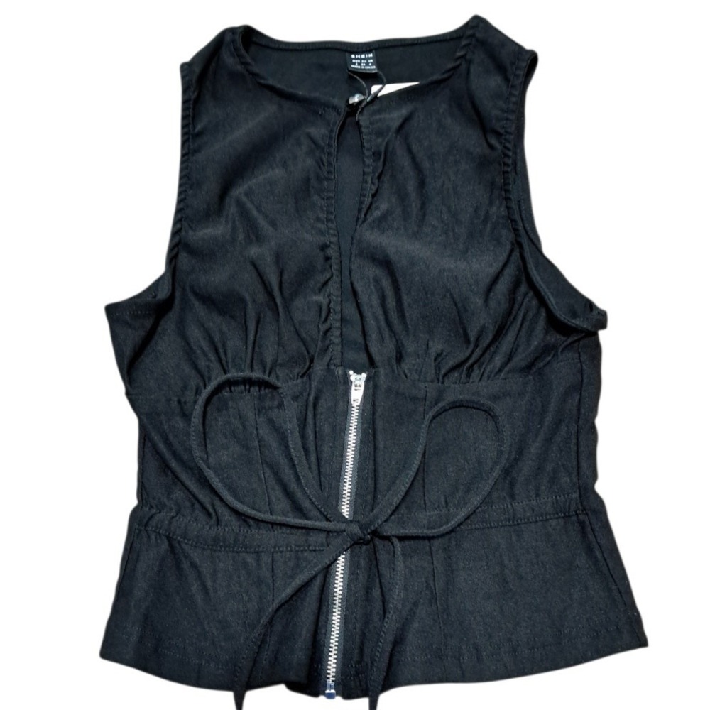 SHEIN Black Sleeveless Zipper Front Corset Style Top‎ Women's Size Small